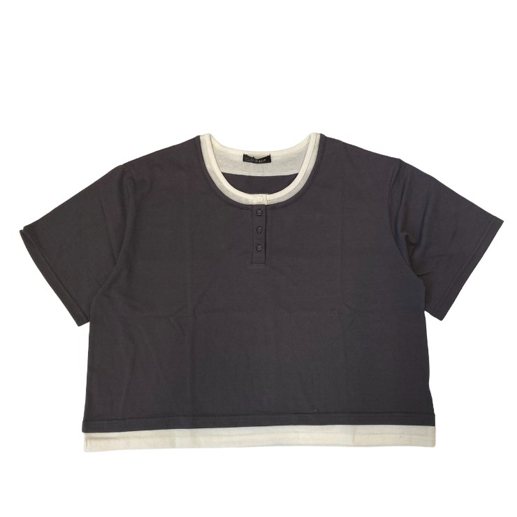 レディース【3L・4L】 ヘンリーネックレイヤードTシャツ（CHIP CLIP