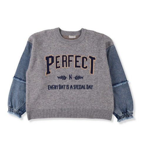 レディース【3L～5L】　袖デニムニットプルオーバー（Denifits）