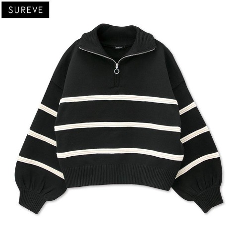 レディース　ボーダーハーフジッププルオーバー（SUREVE）