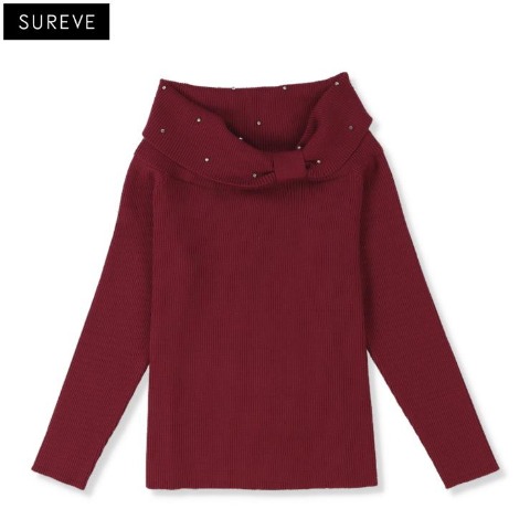 レディース　ビジュー付オフショルニットプルオーバー（SUREVE）