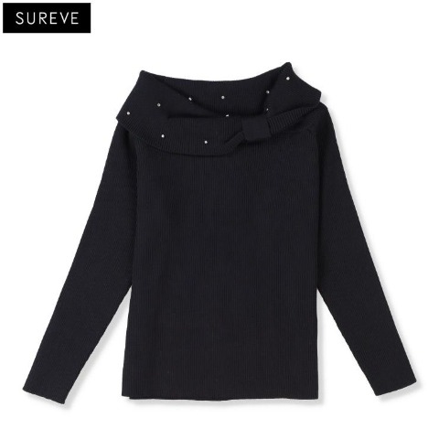レディース　ビジュー付オフショルニットプルオーバー（SUREVE）