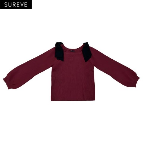 レディース　肩リボンニットプルオーバー（SUREVE)