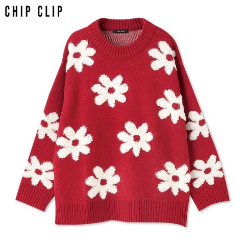 レディース　デイジー柄ニットプルオーバー（CHIP CLIP）