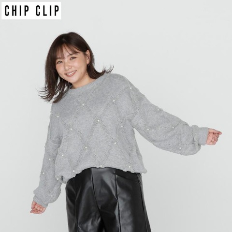 レディース　装飾使いニットプルオーバー（CHIP CLIP）