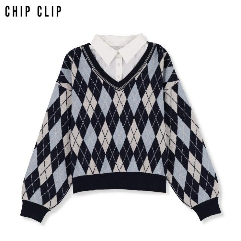 レディース　アーガイルニットプルオーバー（CHIP CLIP）
