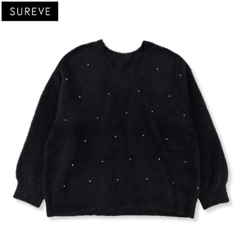 レディース　装飾付きシャギーニットプルオーバー（SUREVE）