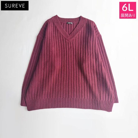 レディース【3L～6L】　Vネックニットプルオーバー（SUREVE）