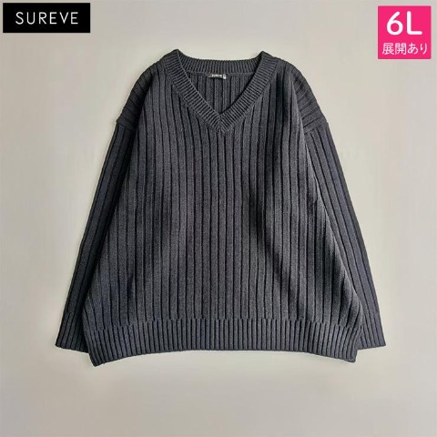 レディース【3L～6L】　Vネックニットプルオーバー（SUREVE）