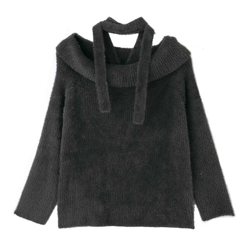 レディース　チョーカー付シャギーニットプルオーバー（SUREVE）