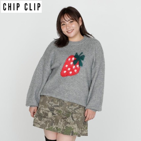 レディース　イチゴ柄ニットプルオーバー（CHIP CLIP）