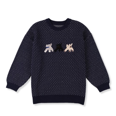 レディース　ネコ柄ニットプルオーバー（CHIP CLIP）