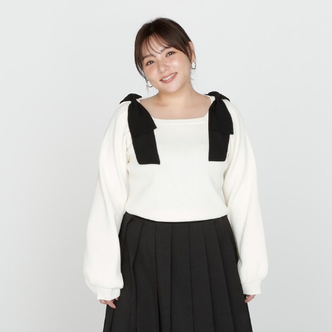 レディース　肩リボンニットプルオーバー（SUREVE）