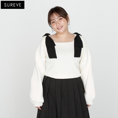 レディース　肩リボンニットプルオーバー（SUREVE）