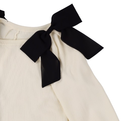 レディース　肩リボンニットプルオーバー（SUREVE）