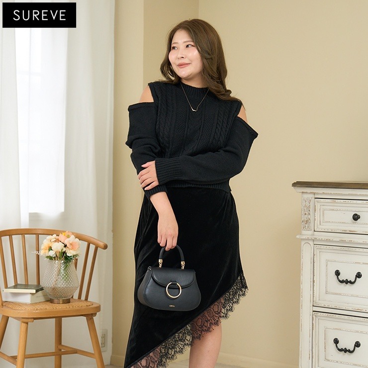 レディース【2L～4L】 肩開きニットプルオーバー（むちこ×SUREVE