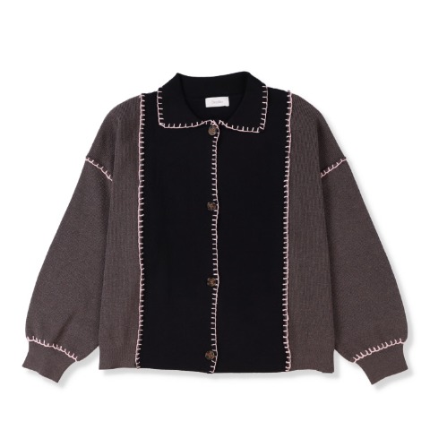 レディース　配色ステッチニットカーディガン（Denifits）