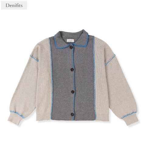 レディース　配色ステッチニットカーディガン（Denifits）