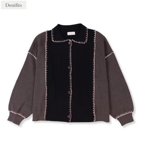 レディース　配色ステッチニットカーディガン（Denifits）