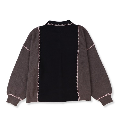 レディース　配色ステッチニットカーディガン（Denifits）
