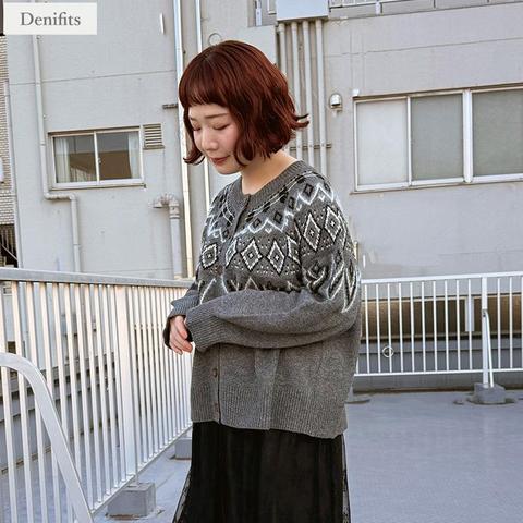 レディース　ノルディック柄ニットカーディガン（ごりちゃん×Denifits）