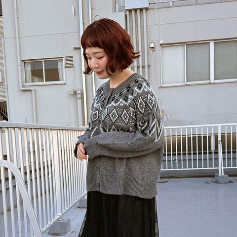 レディース【高身長】　ノルディック柄ニットカーディガン（ごりちゃん×Denifits）