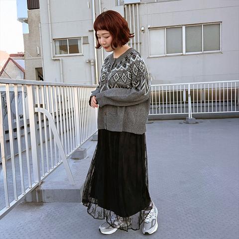 レディース【高身長】　ノルディック柄ニットカーディガン（ごりちゃん×Denifits）