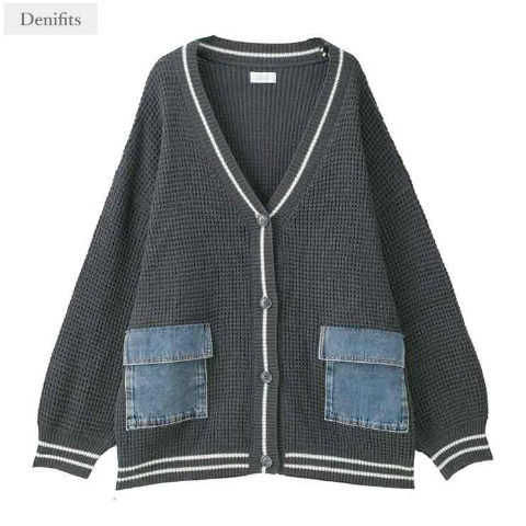 レディース　デニム使いニットカーディガン（Denifits）