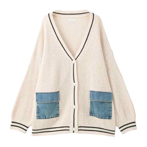 レディース　デニム使いニットカーディガン（Denifits）