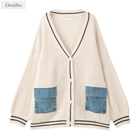 レディース　デニム使いニットカーディガン（Denifits）