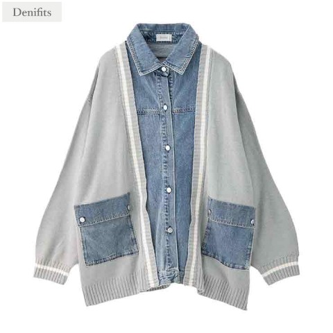 レディース　デニムシャツドッキングニットカーディガン（Denifits）