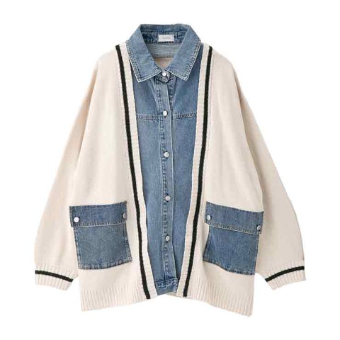 レディース　デニムシャツドッキングニットカーディガン（Denifits）