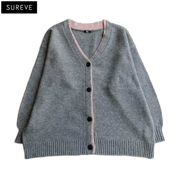 レディース【3L・4L】 配色Vネックカーディガン（SUREVE） | アベイル