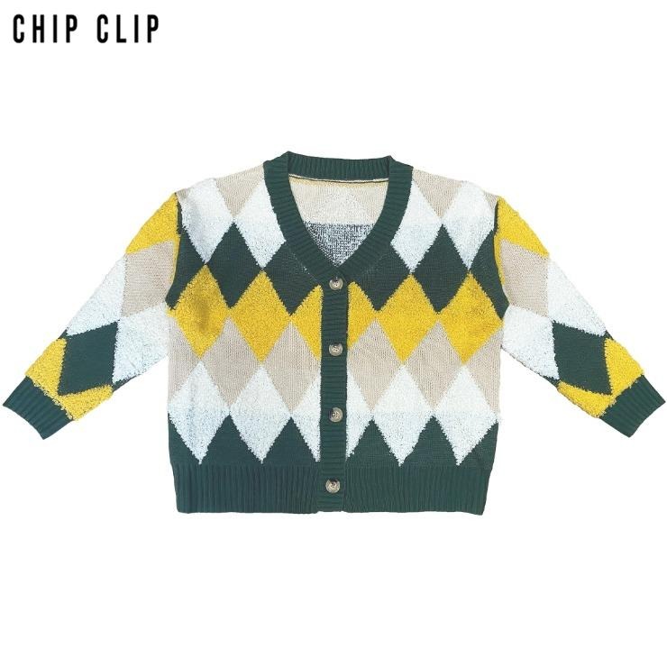レディース【4L】 アーガイルニットカーディガン（CHIP CLIP