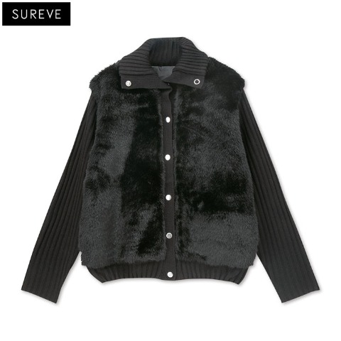 レディース【3L・4L】　ファー使いニットジャケット（SUREVE）