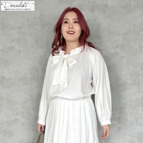 レディース【2L～4L】　リボンブラウス（Derelikt×安藤うぃ）