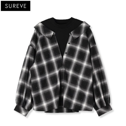 レディース　チェック柄ドッキングシャツ（SUREVE）