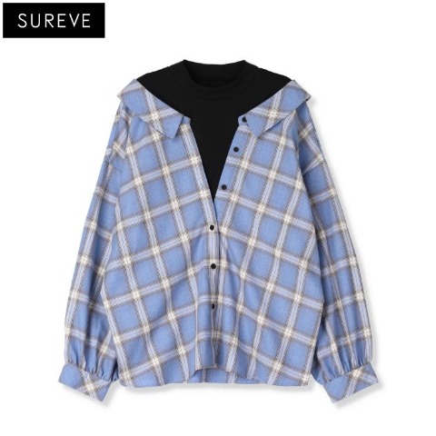 レディース　チェック柄ドッキングシャツ（SUREVE）