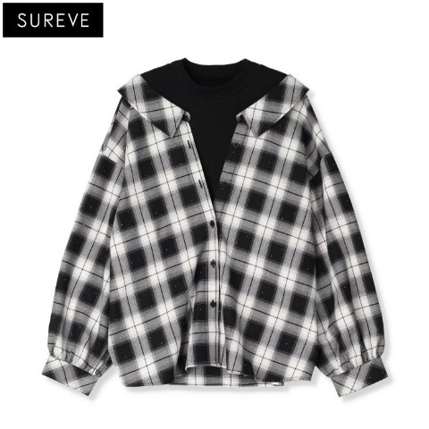 レディース　チェック柄ドッキングシャツ（SUREVE）