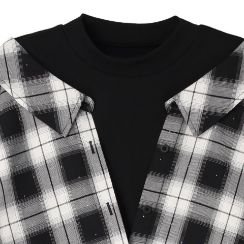 レディース　チェック柄ドッキングシャツ（SUREVE）