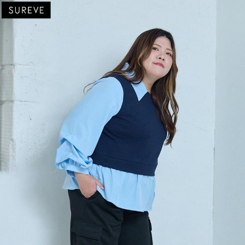 レディース　袖タックドッキングシャツ（SUREVE）