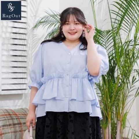 レディース【2L～4L】　ウエストフリルブラウス（RagOut×masami）