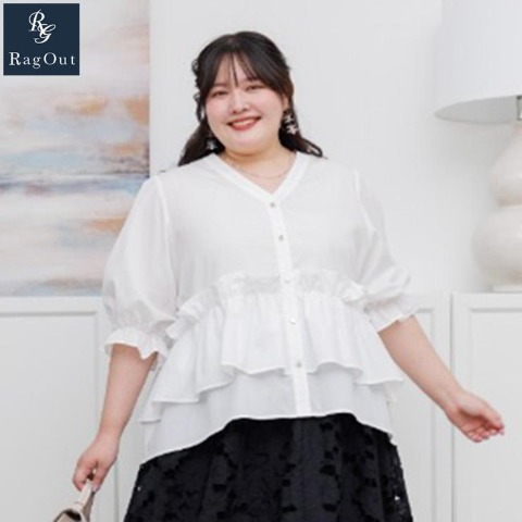 レディース【2L～4L】　ウエストフリルブラウス（RagOut×masami）