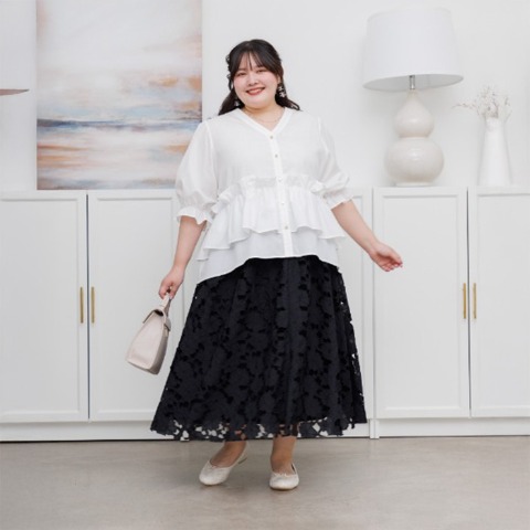 レディース【2L～4L】　ウエストフリルブラウス（RagOut×masami）