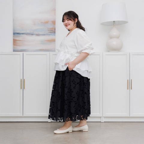 レディース【2L～4L】　ウエストフリルブラウス（RagOut×masami）