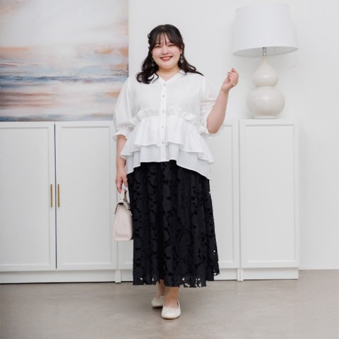 レディース【2L～4L】　ウエストフリルブラウス（RagOut×masami）