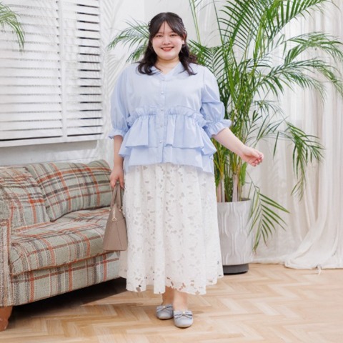レディース【2L～4L】　ウエストフリルブラウス（RagOut×masami）
