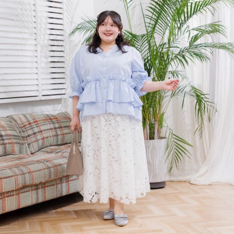 レディース【2L～4L】　ウエストフリルブラウス（RagOut×masami）