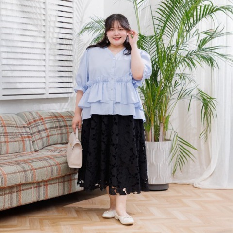 レディース【2L～4L】　ウエストフリルブラウス（RagOut×masami）