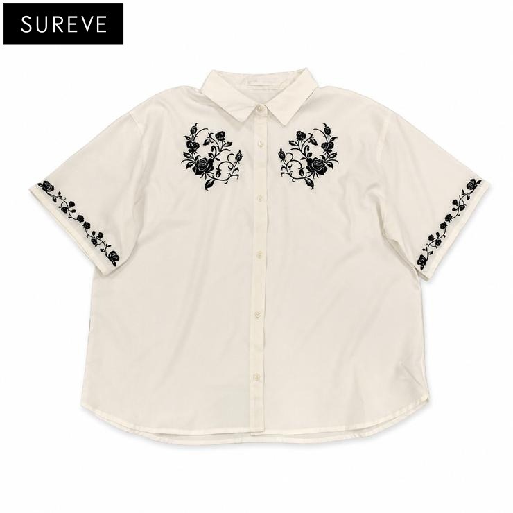 レディース【3L・4L】 刺しゅう使いシャツ（SUREVE BLACK） | アベイル