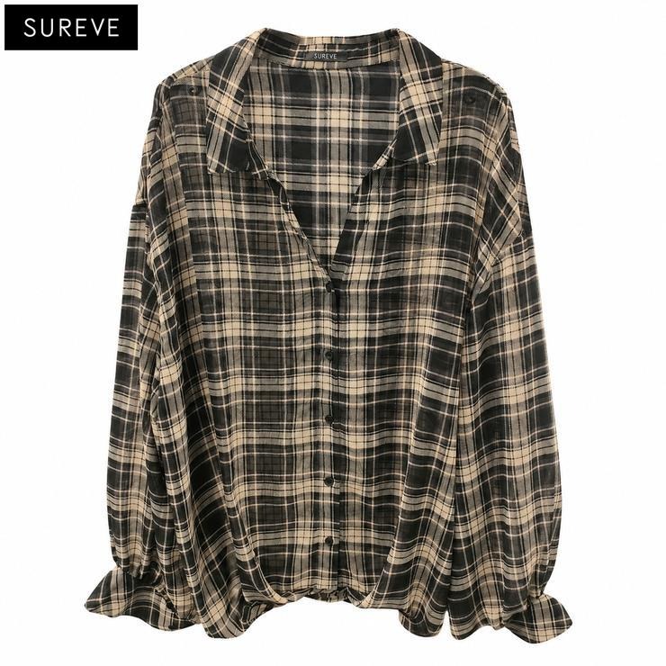 レディース【3L・4L】 チェック柄シアーシャツ（SUREVE） | アベイル